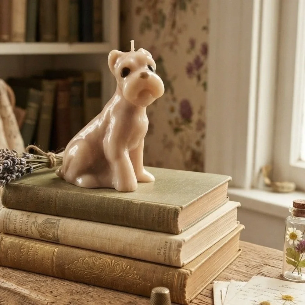 Vintage Style Dog Figurine Candle, Dark Academia Decor Grandmillennial Aesthetic